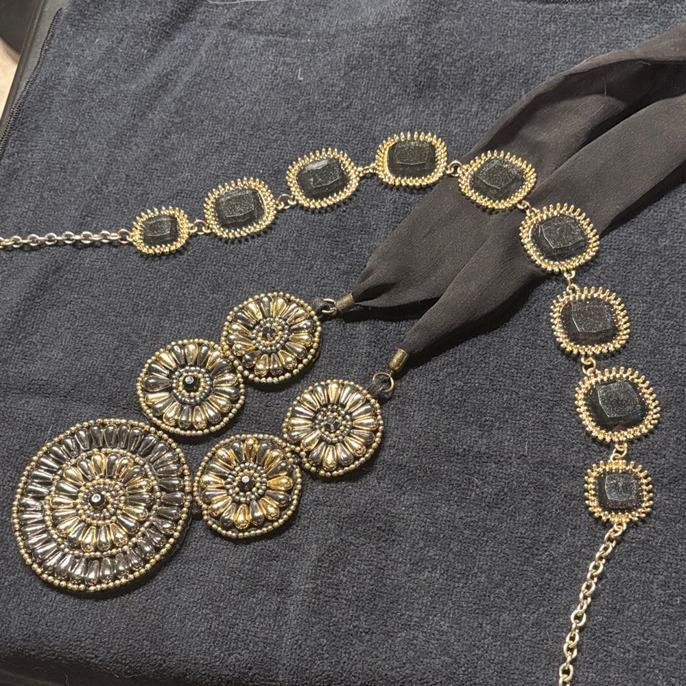 2x Gold and Black Statement Pendant Necklace